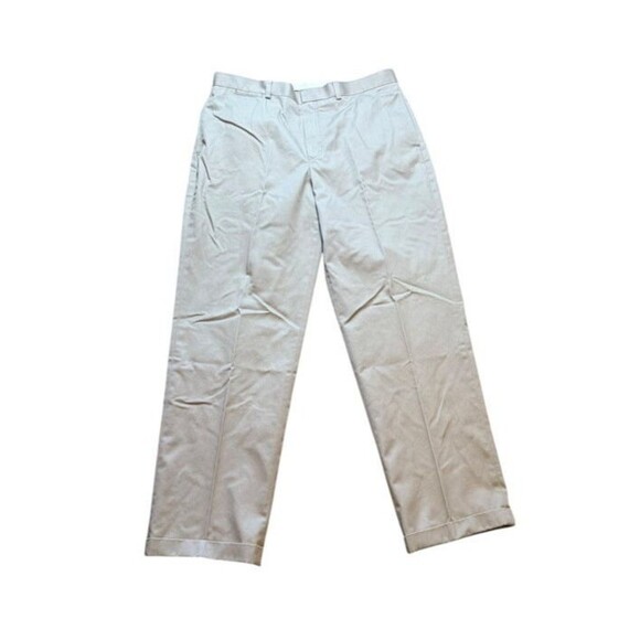 L.L. Bean Men's Natural Fit Khaki Chino Pants 36 x 32.5 Cuffed Beige Flat Front - Picture 1 of 8